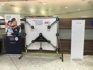 A customised Batak Reaction Wall with a branded game backdrop for an event at British Airways at Heathrow Airport.