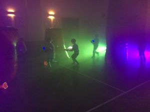 Indoor Laser Tag with Players and smoke