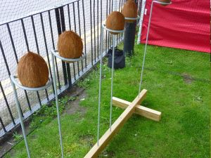 Traditional Coconut shy within a side stall game at an event.