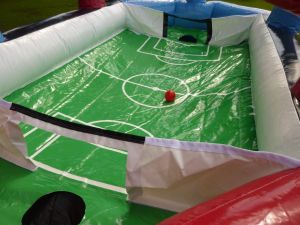 Close up of the pitch on a Inflatable Blow Football game.