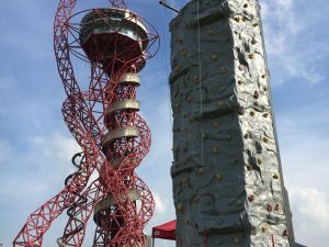 Thumbnail of a mobile rock climbing wall next to The Orbital at The Olympic Park in Stratford, London.