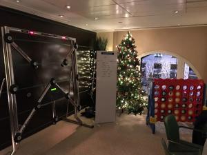 Batak pro and connect 4 set up in front of Christmas tree